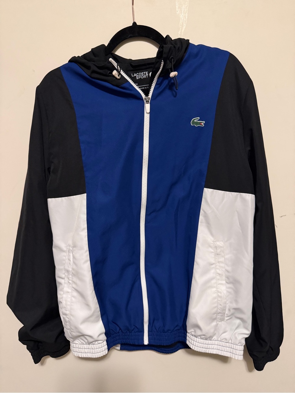 Lacoste Blue, Black & White Hooded Windbreaker Jacket
